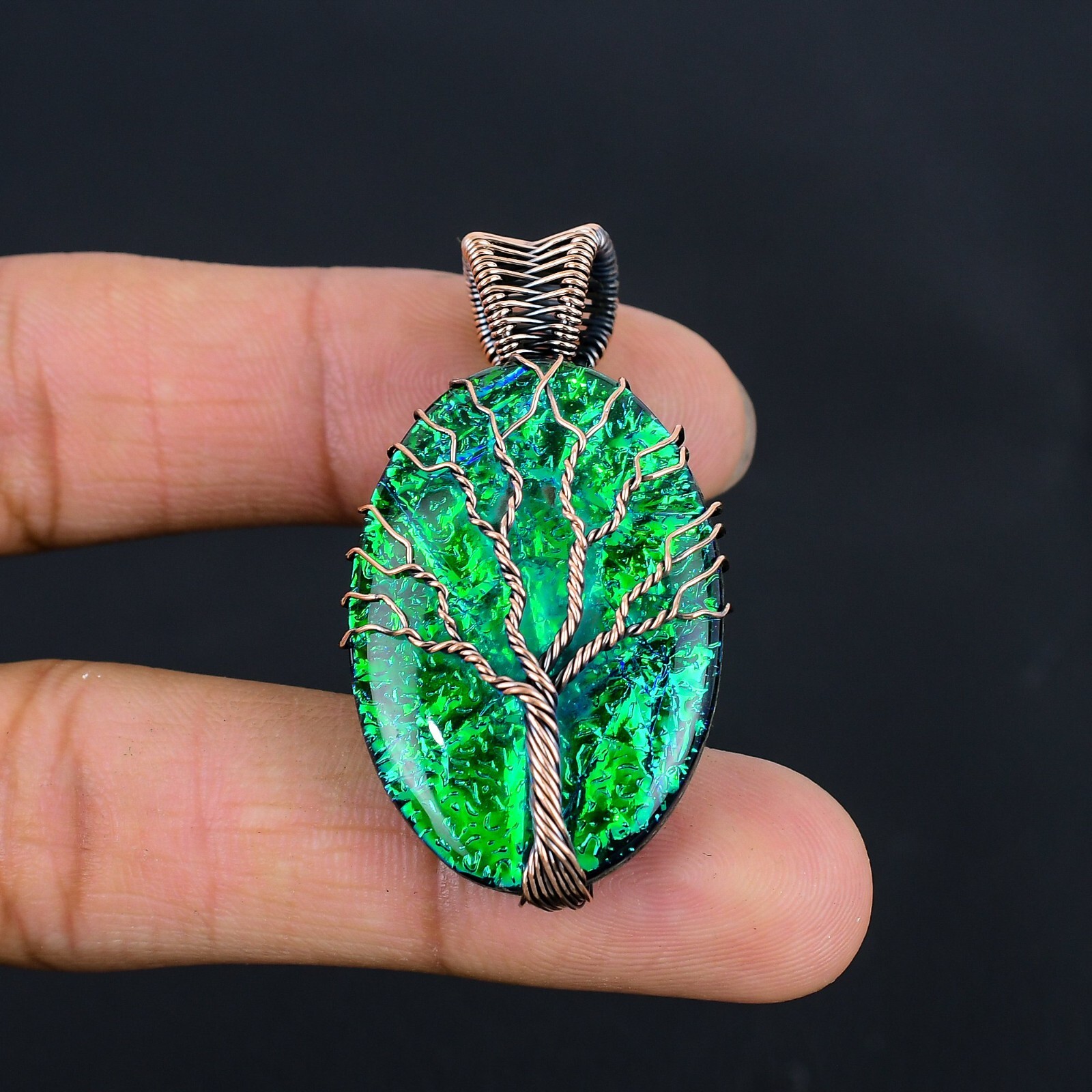 Tree Of Life Triplet Opal Gemstone Copper Wire Wrapped Pendant Jewelry LC-251