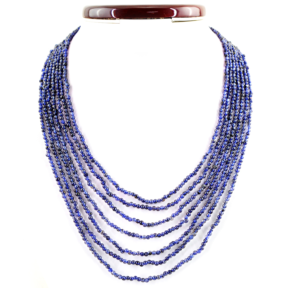 AMAZING 231.45 CTS NATURAL 7 STRAND BLUE TANZANITE ROUND BEADS NECKLACE (DG)