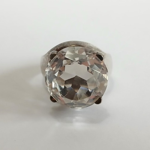 VINTAGE SWEDEN STERLING SILVER LARGE ROCK CRYSTAL RING SIZE 9