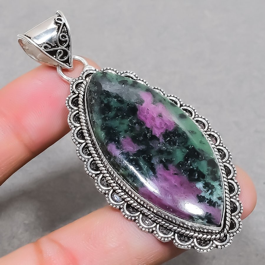 Ruby in Zoisite Gemstone Pendant Handmade Beautiful Vintage Jewelry 2.8″ VP 3069