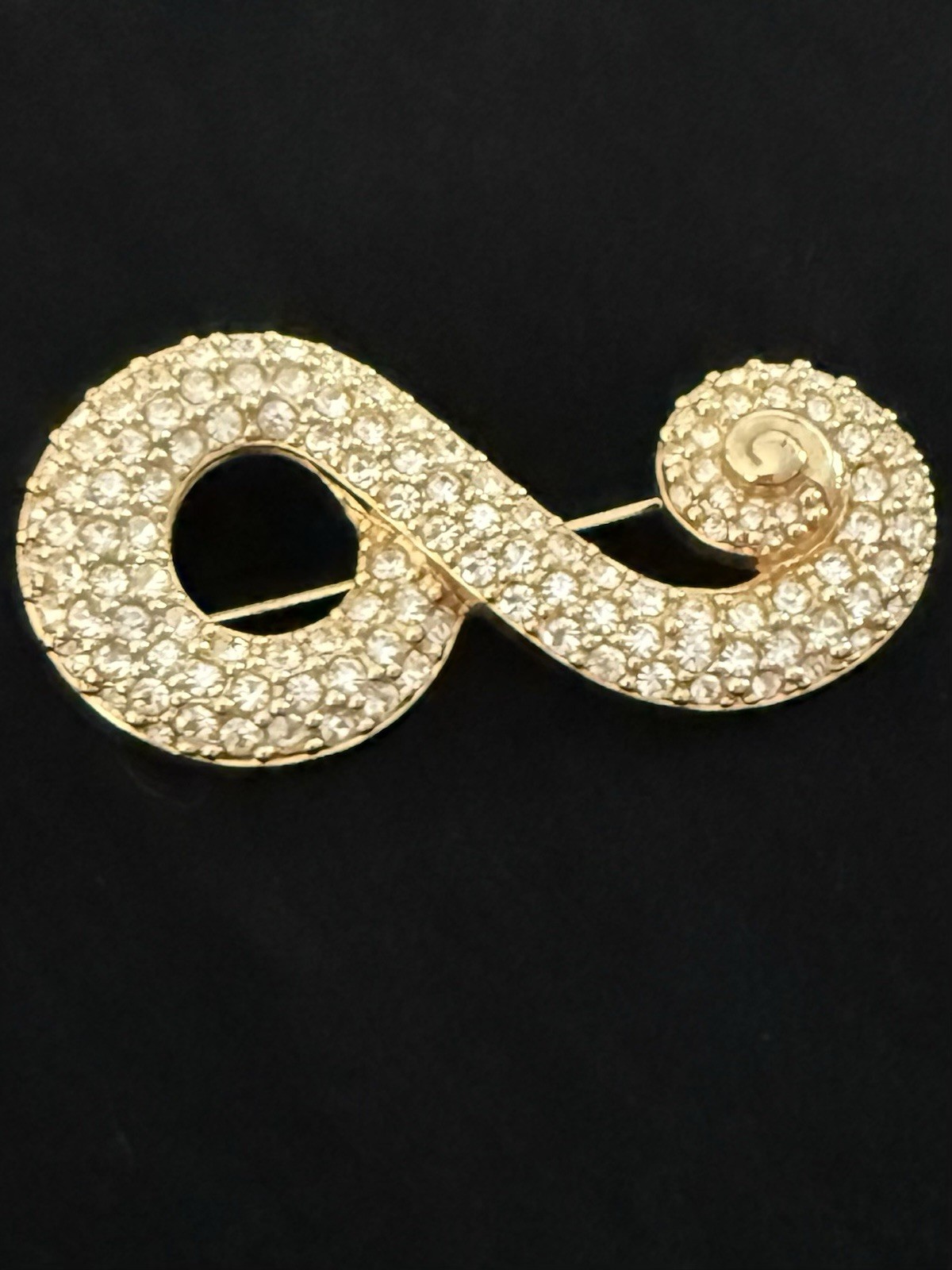 Swarovski Clear Crystal Rhinestone Pavé Swirl Brooch Pin Metal 2 in Art