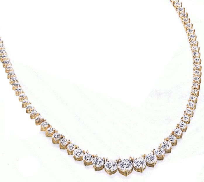 14.60 ct Round Diamond Tennis Necklace 14k Yellow Gold 0.75 ct center GIA F VS2
