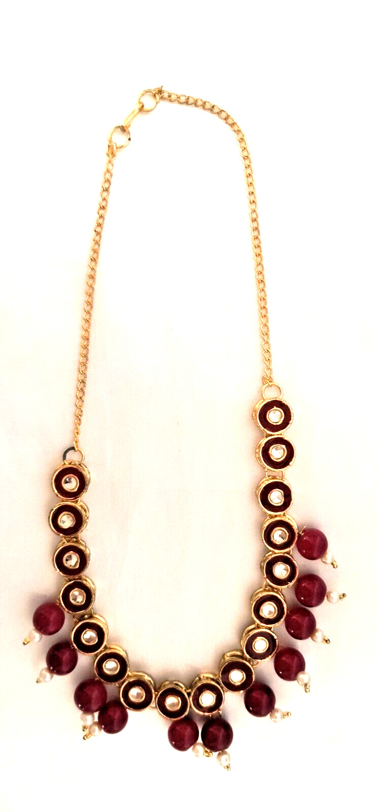 Women’s Statement Necklace Red Gold White Clear Colors with Gold Tone Chain
