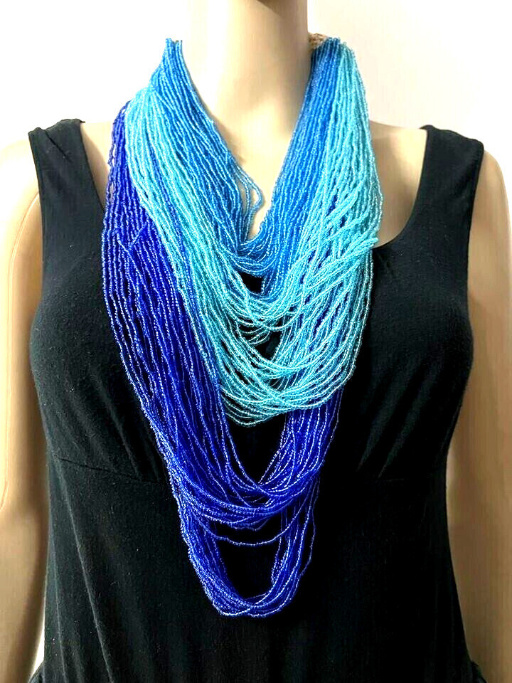 N7915 BOLD Long Heavy Multi Color Strand Crochet Fashion Ethnic Necklace Jewelry