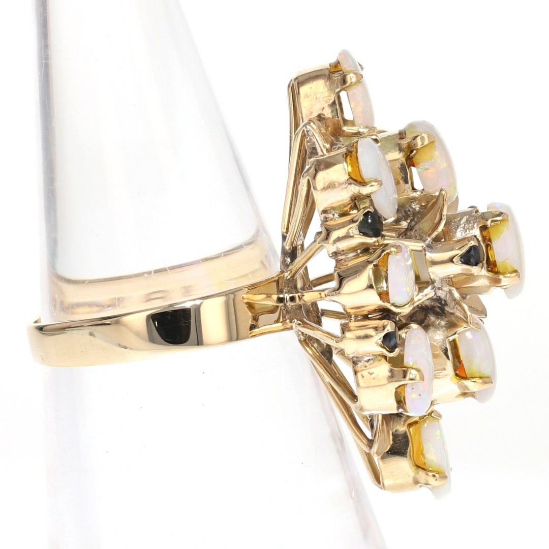 3.17ctw Cabochon Opal and Sapphire Cluster Statement Ring 10k Yellow Gold Size 6
