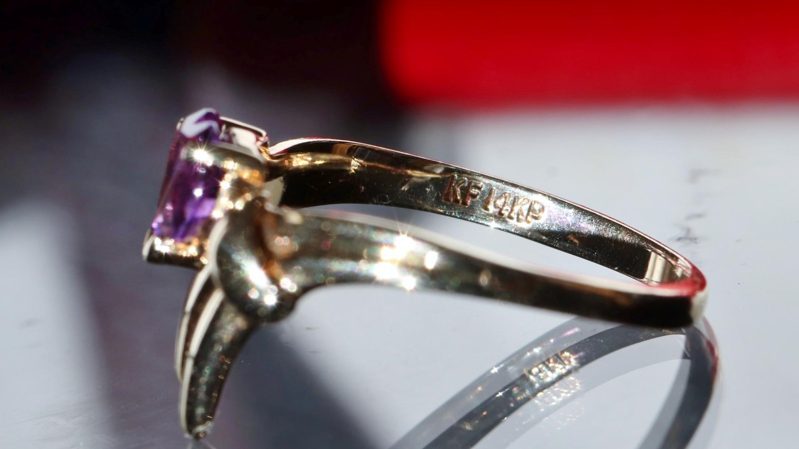 14k yellow gold ring 0.40ct amethyst heart solitaire size 5 vintage 1.95g N2695S