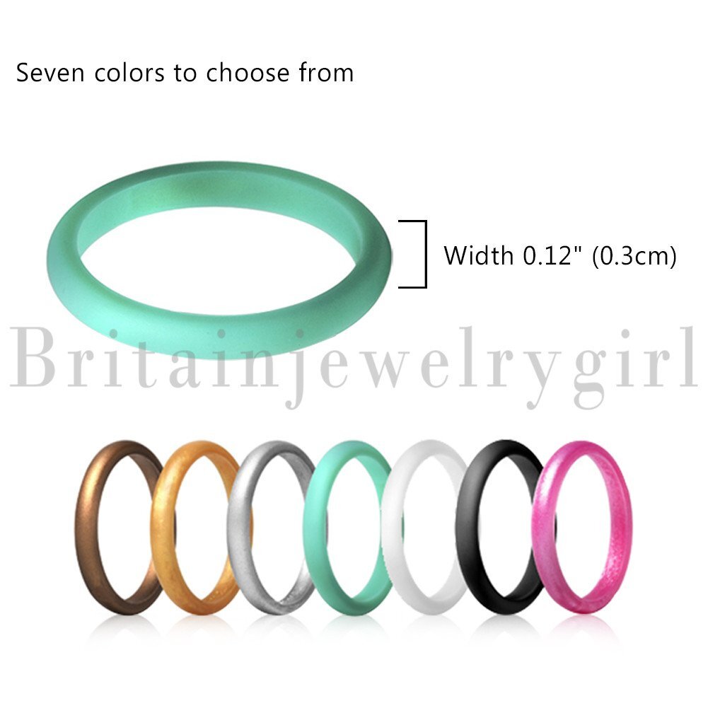 7pcs Women Silicone Wedding Ring Rubber Band Set Thin Stackable Size 4-10