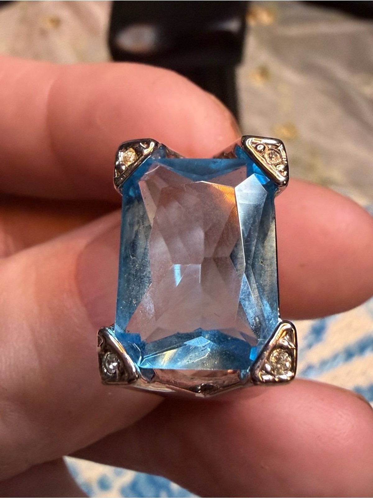 Bright Blue Crystal Cocktail Ring in Silver-Tone Setting