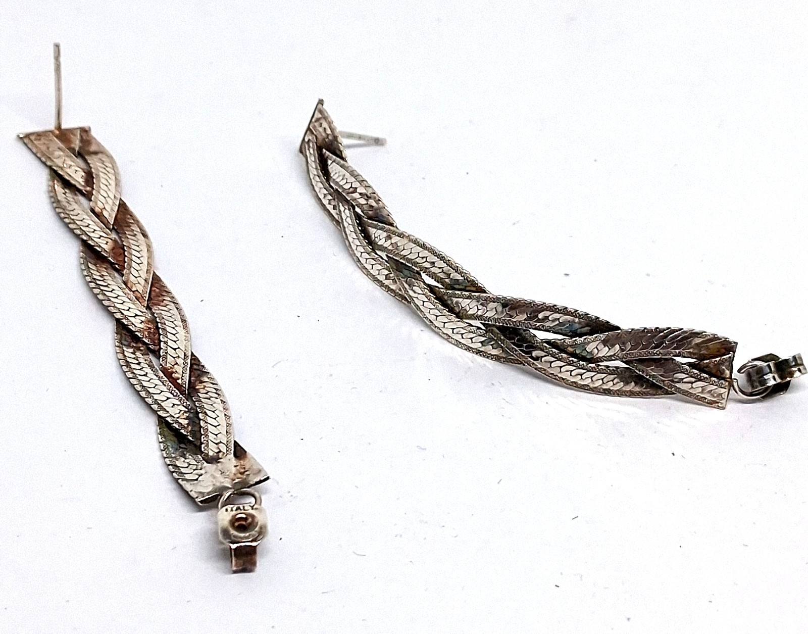 Vintage 925 Silver Flat Herringbone Chain 1 Inch Earrings 4.72 Grams