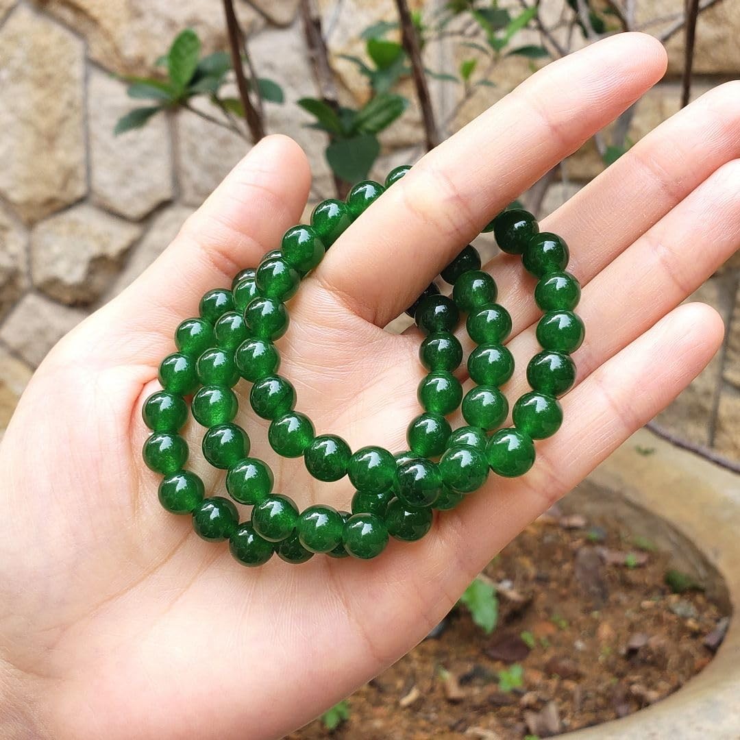 Real Natural Green Jade Gemstone Beaded Bracelet 7 inch Stretch Bracelet Chak…