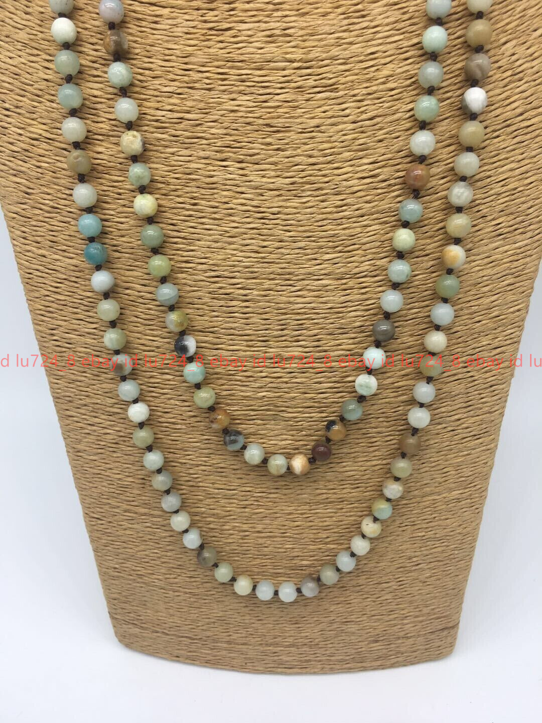 Long 18-100″ 8mm Natural Amazonite Gemstone Beads Handmade Knot Jewelry Necklace