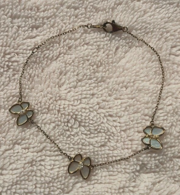 1.8g VTG Sterling Silver MOTHER OF PEARL Butterfly GOLD BRACELET 6″-7.25″