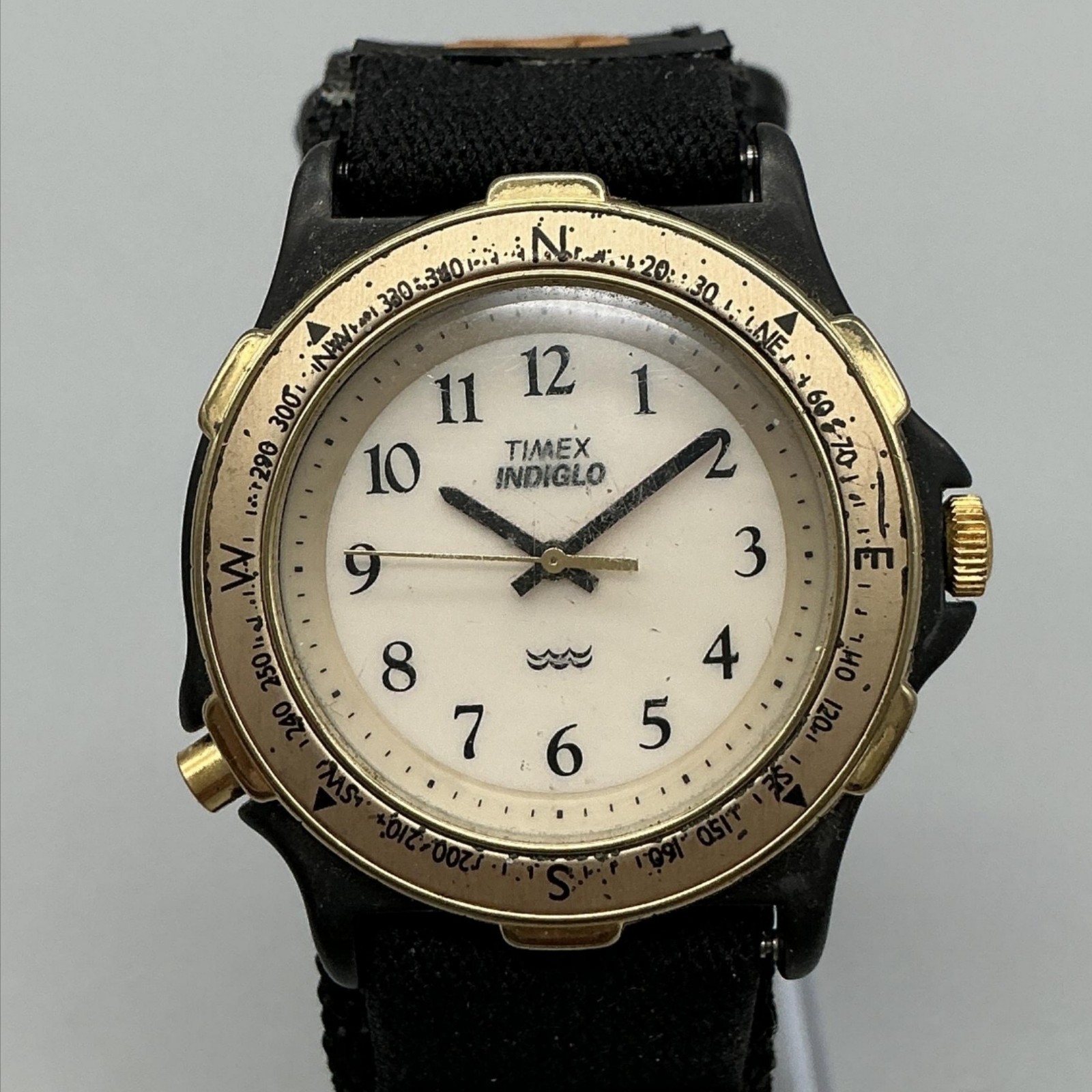 Vintage 1994 Timex Indiglo Mens Watch 37mm White Dial Compass Bezel New Battery