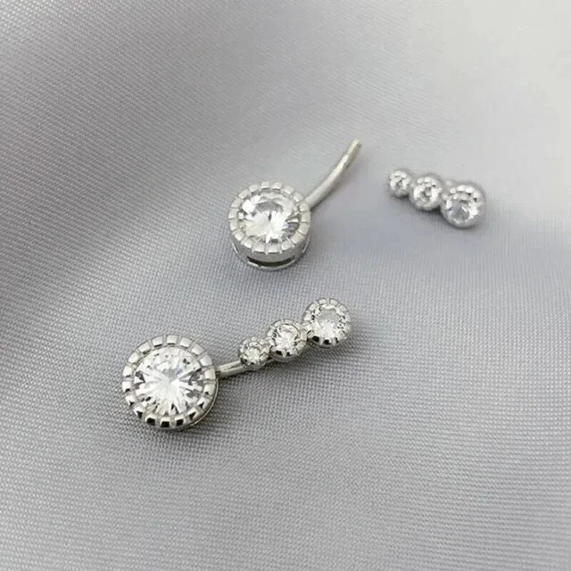 Round Lab Created Diamond Women’s Gorgeous Gift Belly Ring 14K White Gold Plated