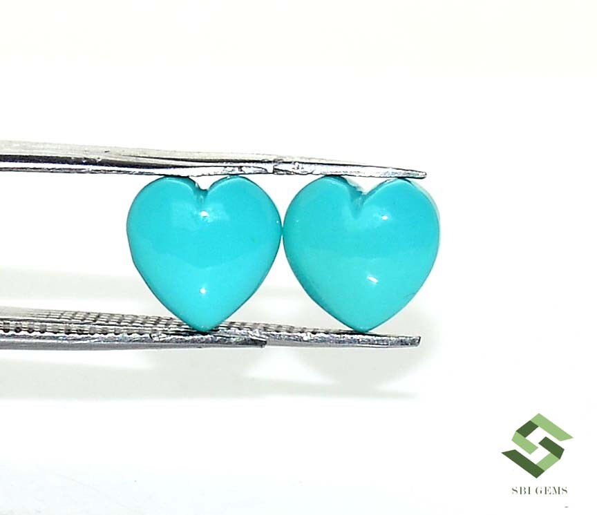 8×8 mm Natural Turquoise Heart Shape Cabochon Pair 3.26 CTS Certified Gemstones