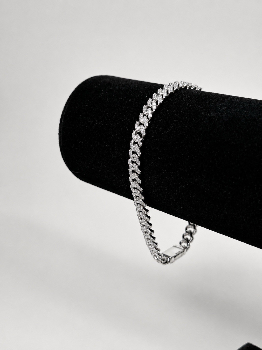 Moissanite Cuban Link Bracelet Men’s Silver Tone Iced Hip Hop Jewelry
