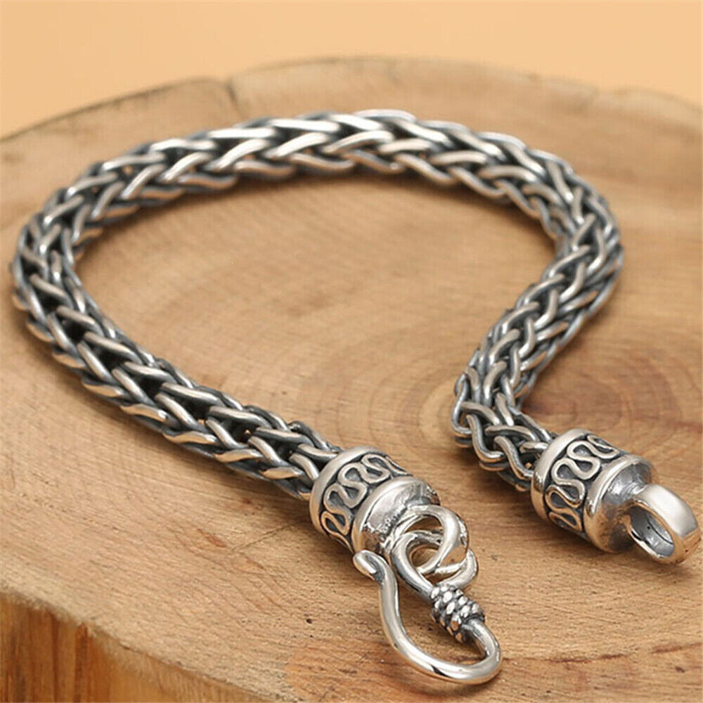 Pure S925 Sterling Silver Chain 6mm Double Wheat Link Bracelet 7.1-8.7inch
