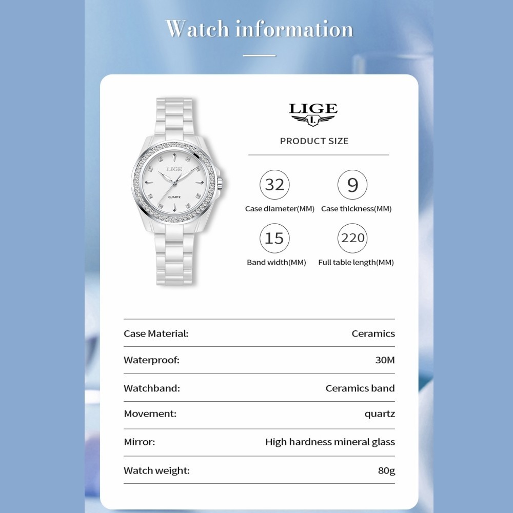 Ultra-thin Ladies Quartz Watch Ceramic Luminous Waterproof Women Wristwatch