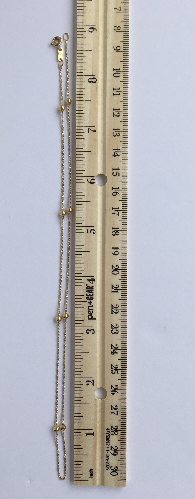 14K Solid Gold 2.3g Bead Station Necklace 18” 3.2mm Satellite Italy Minimalist