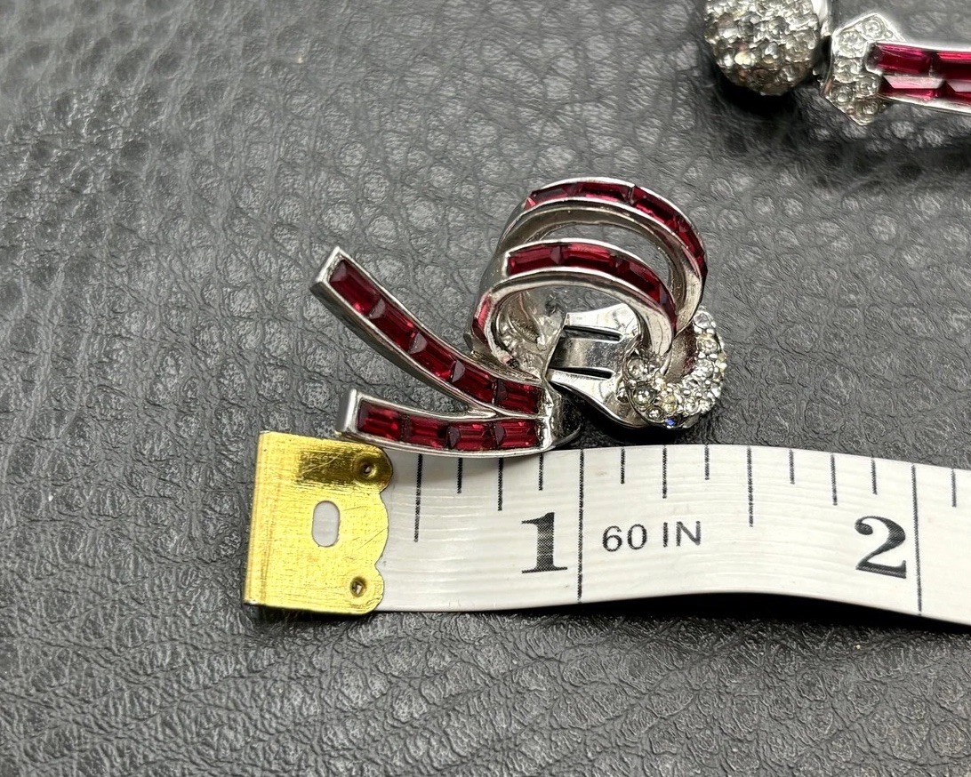 Vintage Boucher 3227 Red Baguette Rhinestone Necklace Clip On Earring Set
