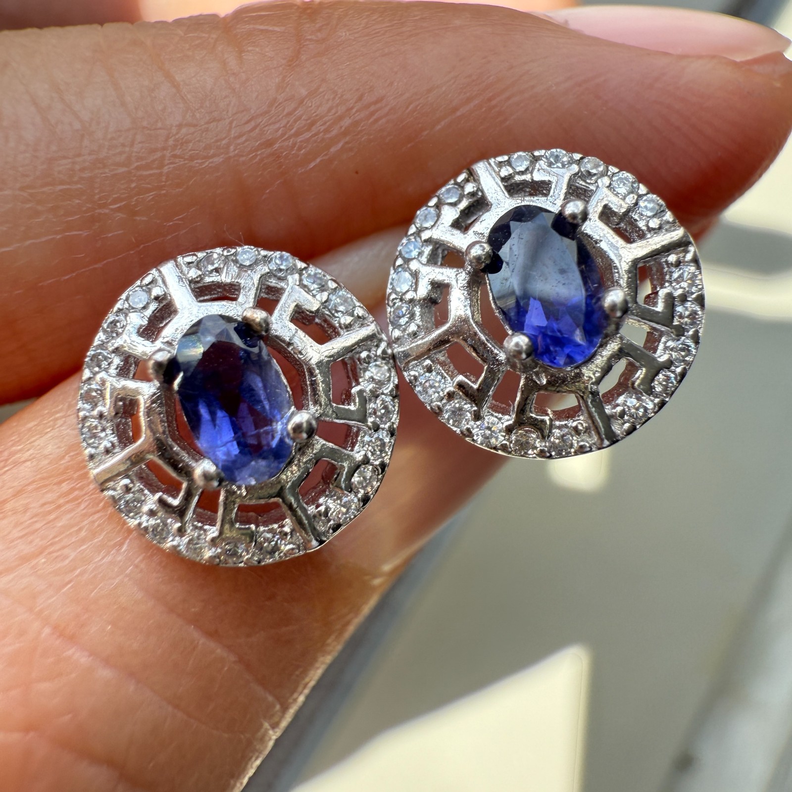 925 Sterling Silver Earrings 5x3mm Natural London Blue Topaz Gemstone Zircon New