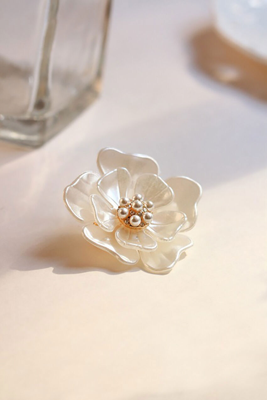 Elegant Gold Flower Pearl Rhinestone Crystal Wedding Bridal Bouquet Brooch Pin
