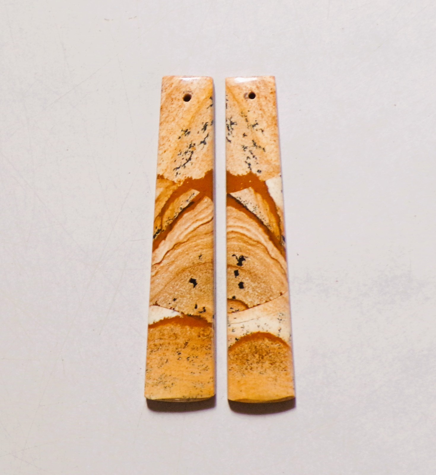 46.90 Cts Natural Picture Jasper Drilled Cabochon Match Pair Gemstone 56X12MM 44