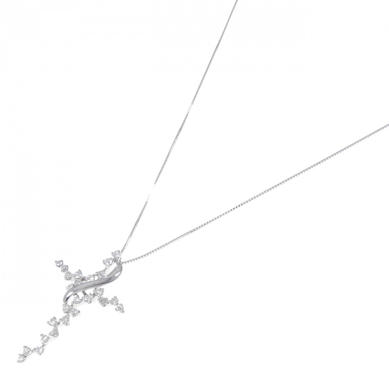 Authentic K18WG Cross Diamond Necklace 1.43CT #270-004-157-8022