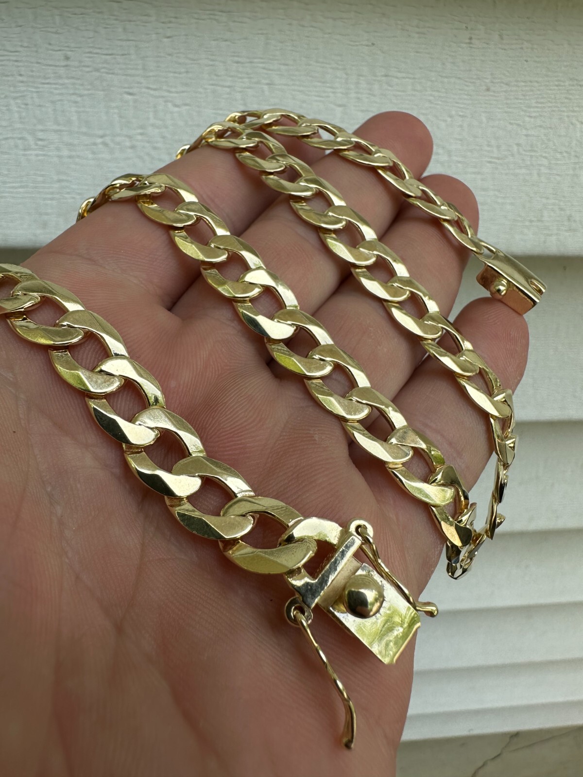 Flat Curb Cuban Link Chain Necklace Real 14k Gold Plated 925 Silver Box Clasp