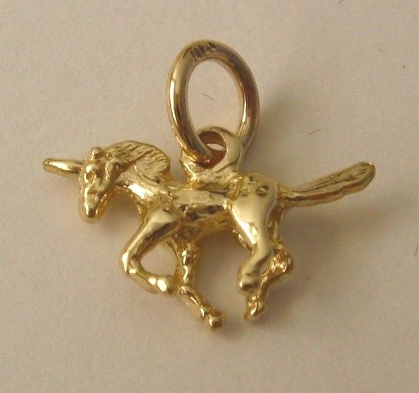 GENUINE SOLID 9K 9ct YELLOW GOLD 3D UNICORN ANIMAL GIFT CHARM/PENDANT
