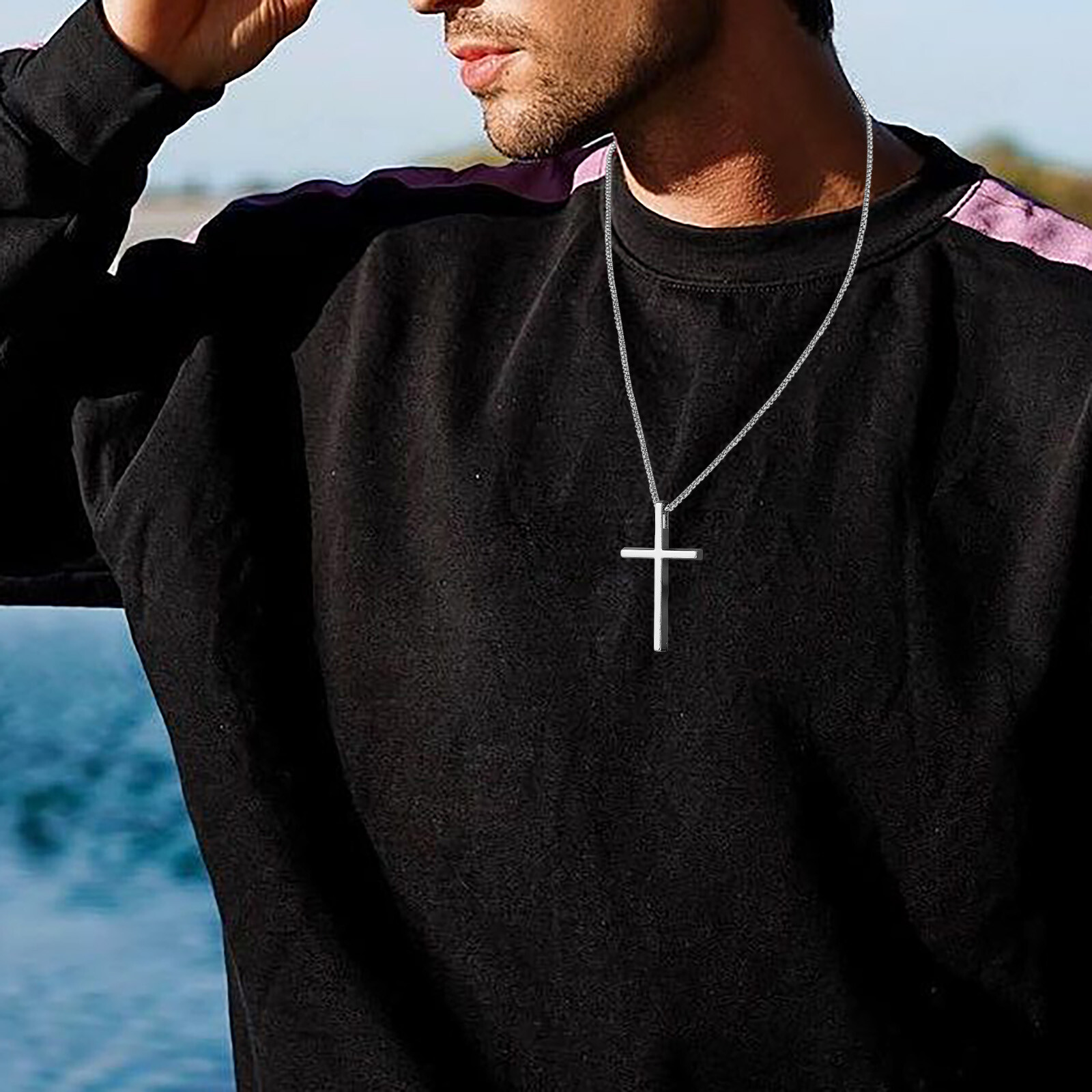 Cross Necklace for Men Women,Plain Cross Pendant Collar with Box Chain Gift