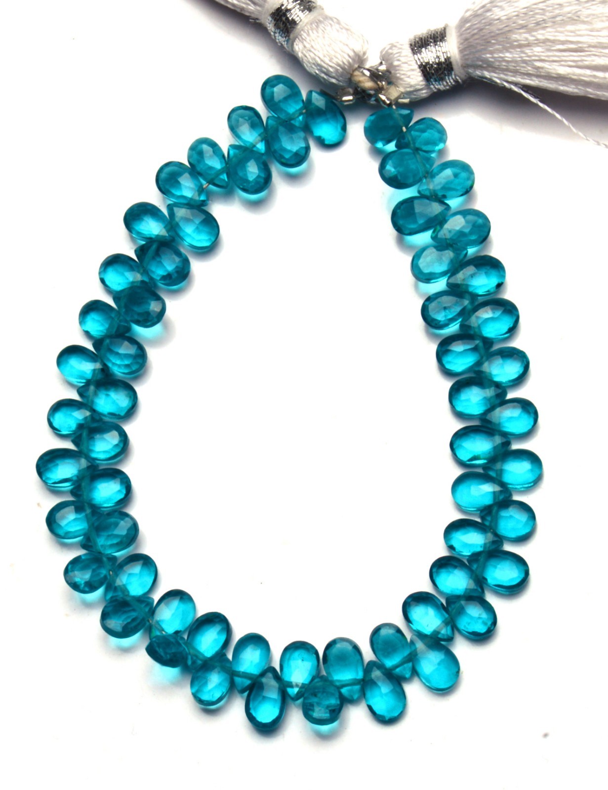 Green Apatite Color Quartz 5x3MM Approx. Faceted Pear Shape Beads Strand 6″