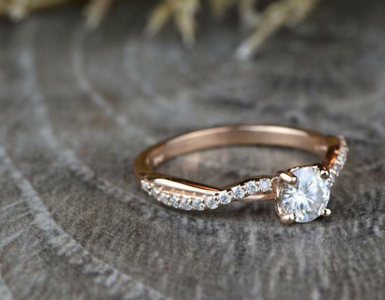 0.70 CT White Round CZ Twisted Engagement Ring In 14K Rose Gold Finish