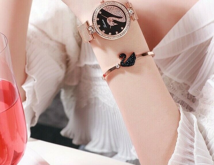 Fashion Girls Women Luxury Stylish Swan Love Heart Bling Quartz Watch