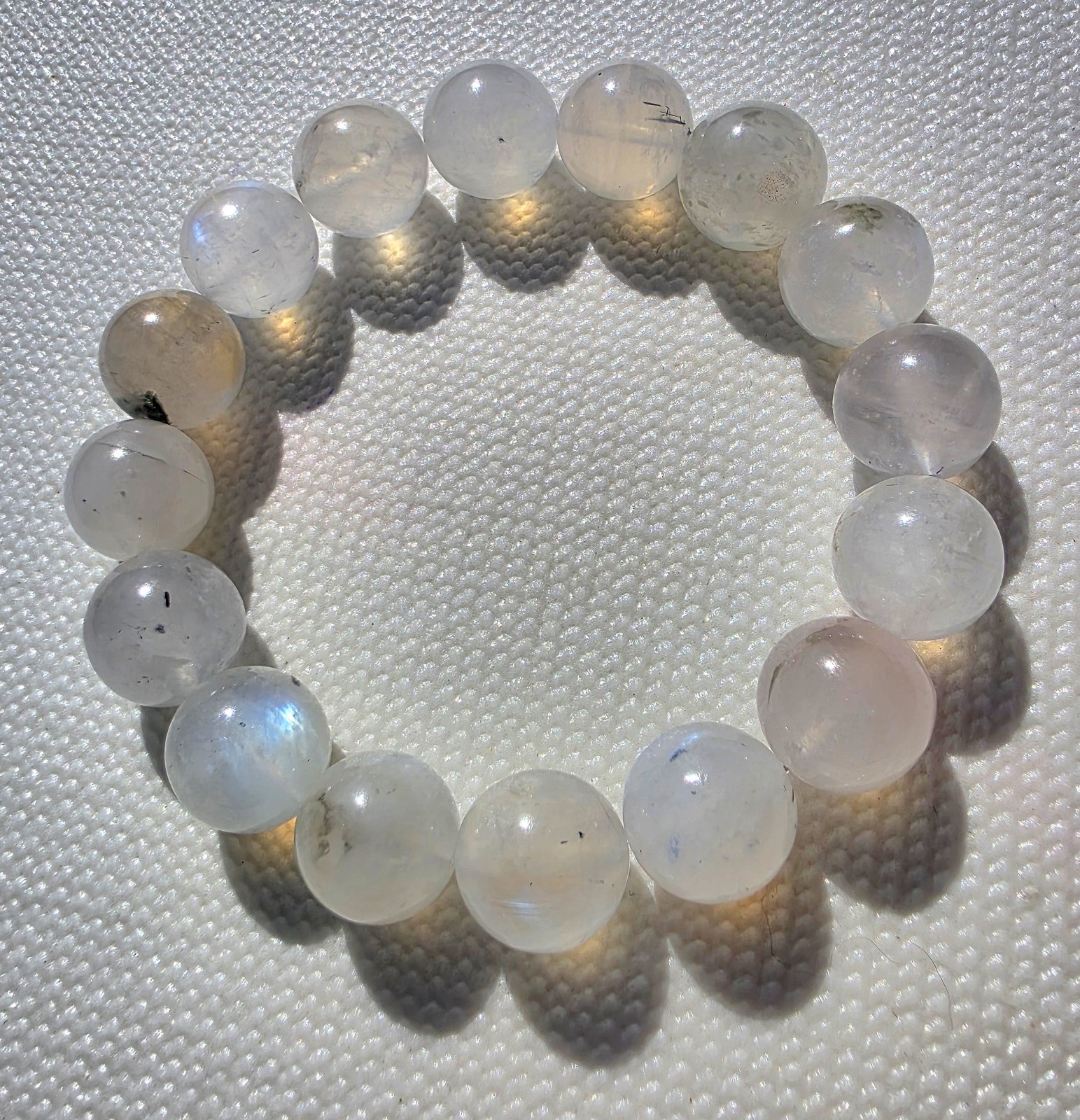 Natural Rainbow Moonstone Beaded Bracelet 13mm Blue Flash Crystal Healing AAAA+