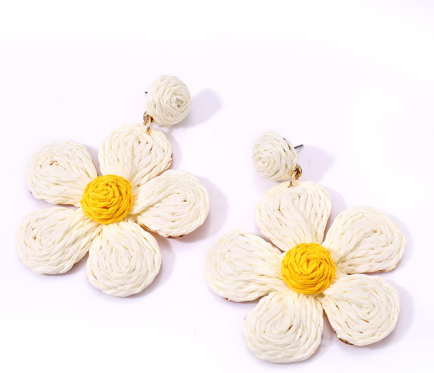 Rattan Flower Drop Earrings Raffia Straw Dangle Beach Jewelry Women