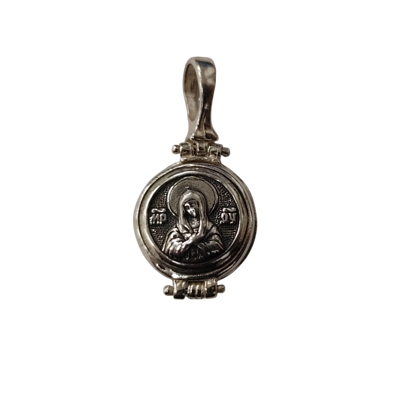 925 Silver Locket Pendant Mary Mother of God Round 12mm Handmade