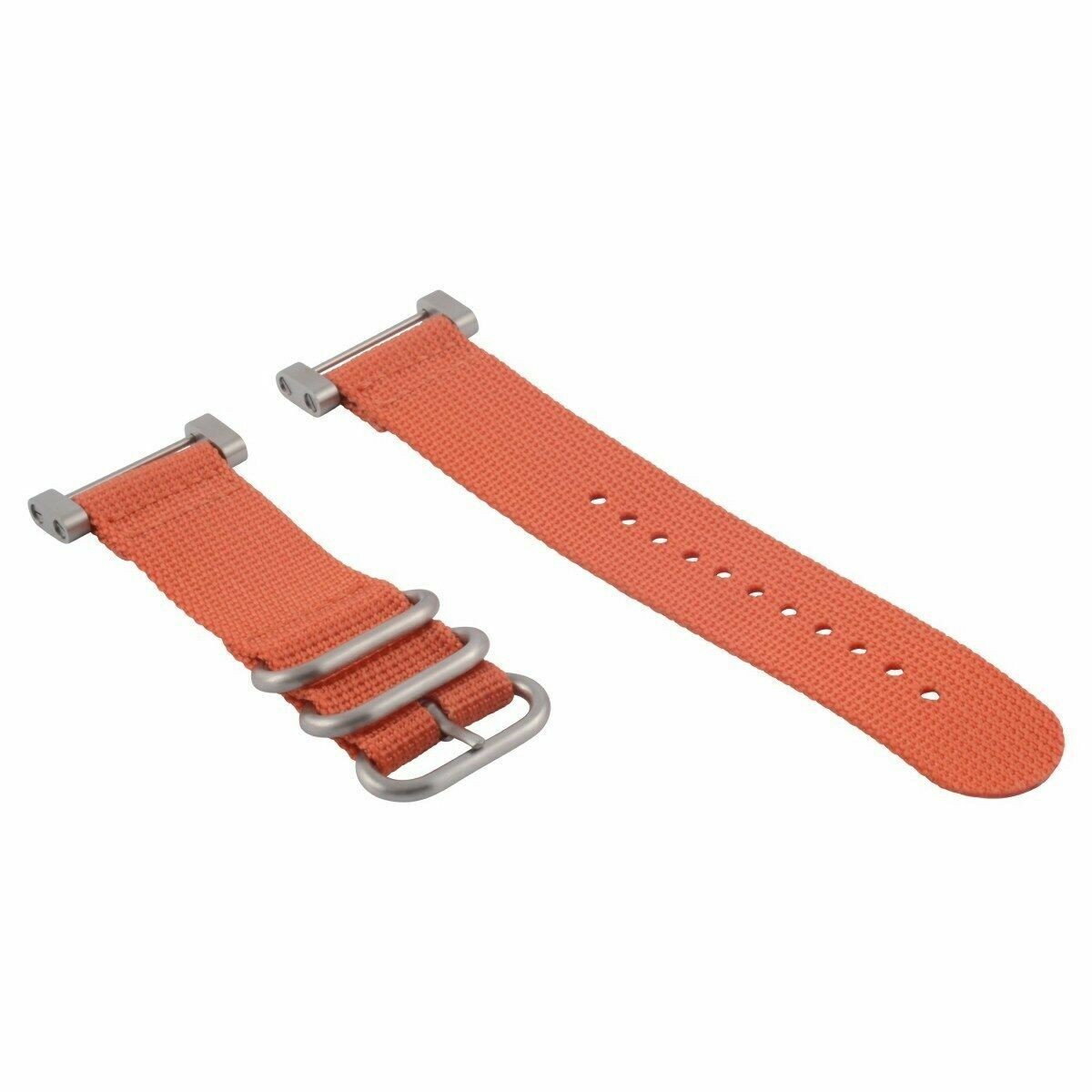 24mm Orange Nylon Replacement Strap Adapter Set 3 Silver Rings For Suunto Core