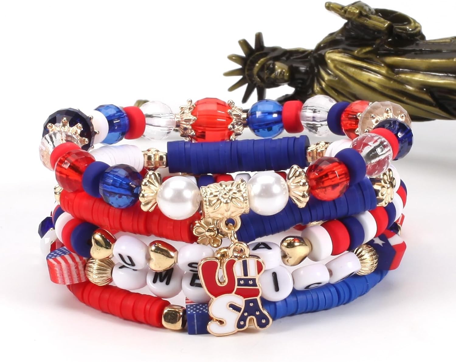 Patriotic Boho Colorful Beads & Charm Bracelets – 10 Pack