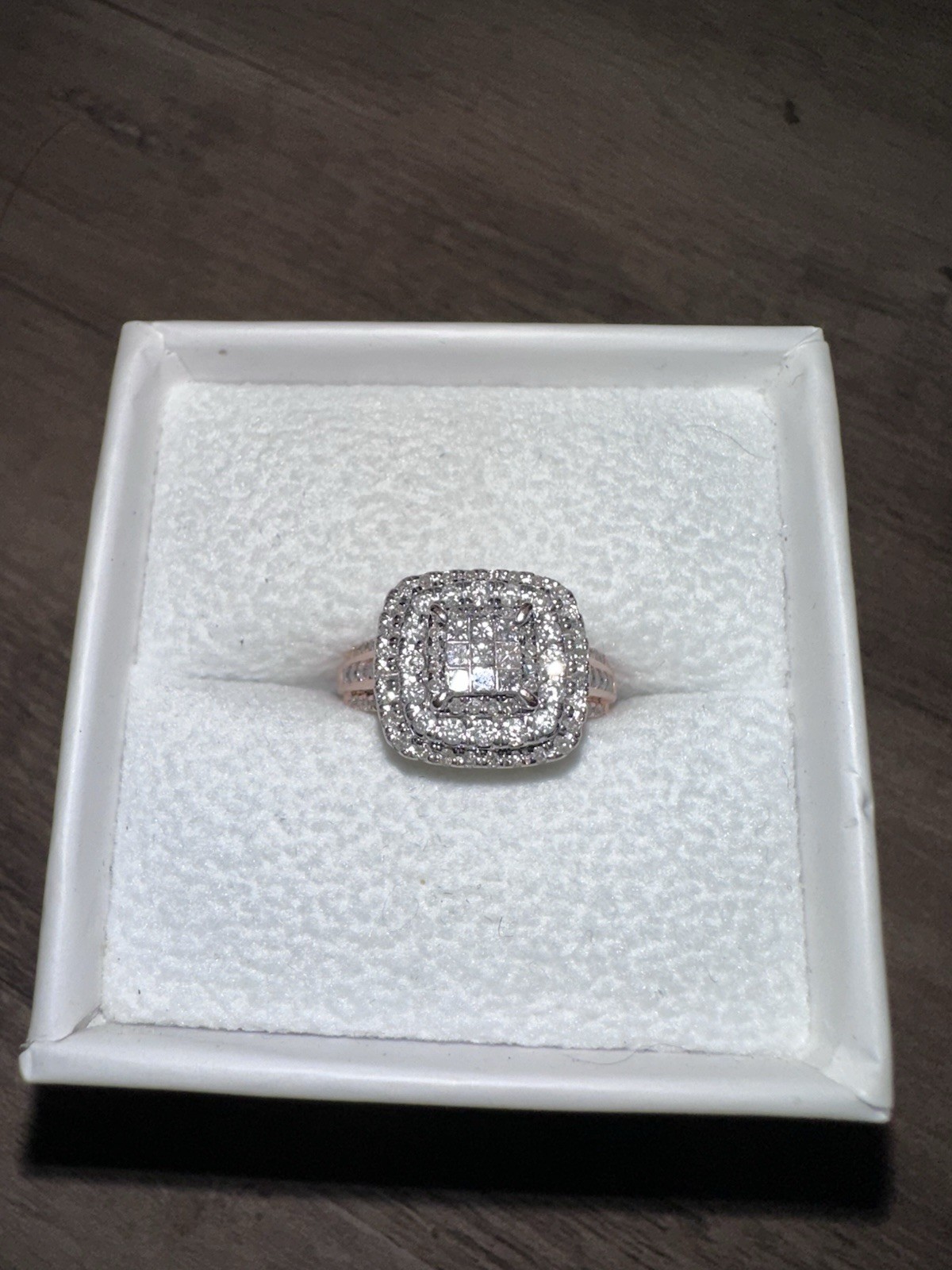 One Carat Natural White Diamond 10k Rose Gold Halo Cushion Ring Size 7