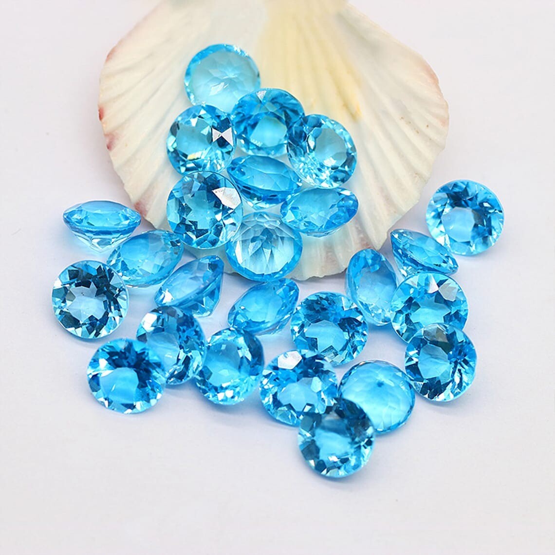 Natural Swiss Blue Topaz Round Faceted Cut Calibrated Loose Gemstone Lot