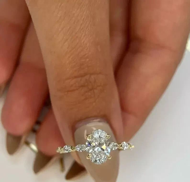 IGI Certified 1.80 Ct Diamond Ring Oval Cut 14k Yellow Gold Lab Grown VVS E F