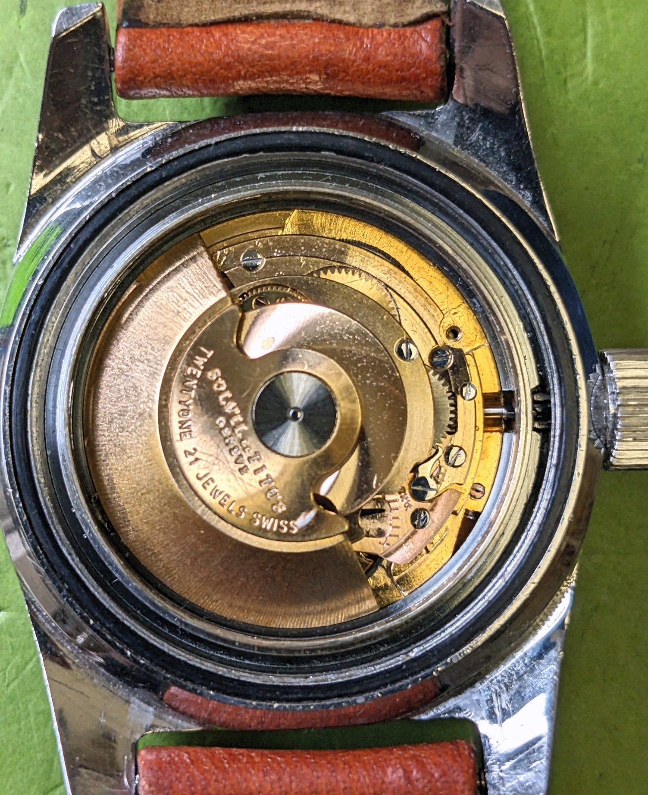 Vintage Titus Calypsomatic 7085 RARE Brown Dial Big Crown Model Caliber ETA 2472