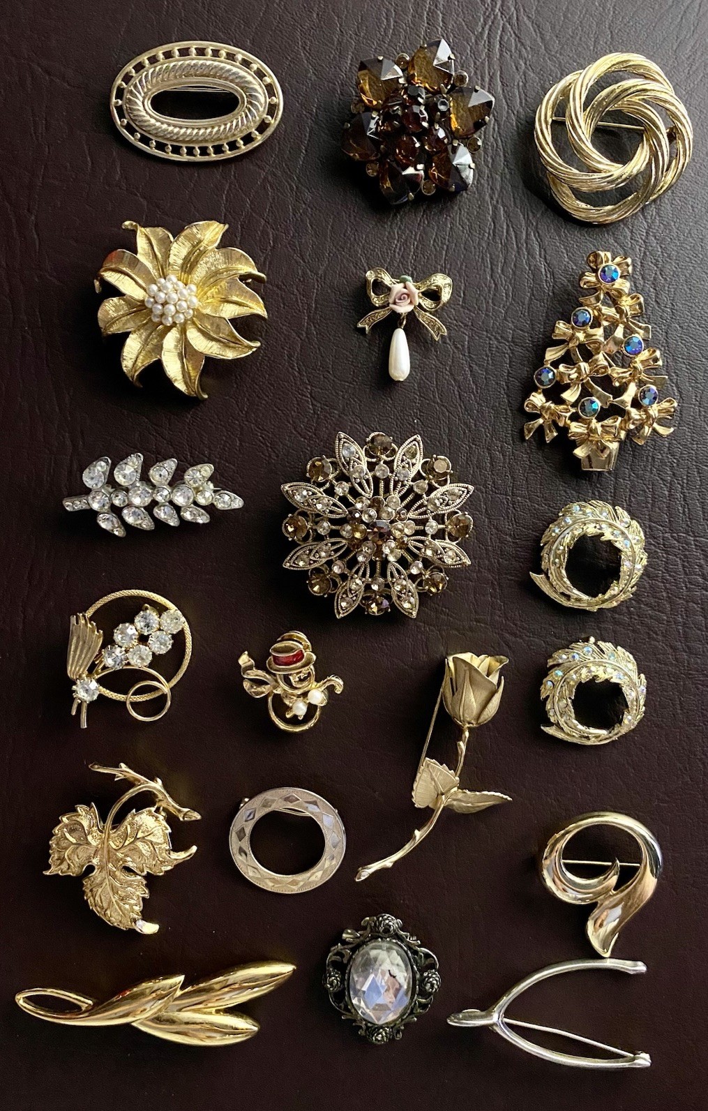 Vintage to Modern Rhinestone Mixed Metal Brooch Pin Lot – Set of 19 Brooches