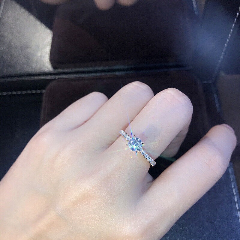 Exquisite Silver Round Artificial Sapphire Ring Women Wedding Bride Jewelry