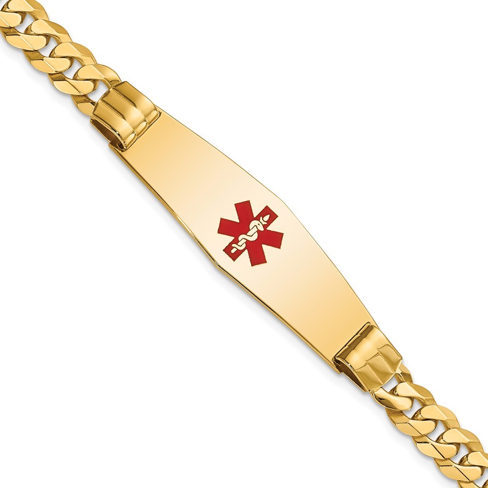 14k Yellow Gold Medical Solid Chain/Solid Plate Soft Diamond Shape 40x12mm