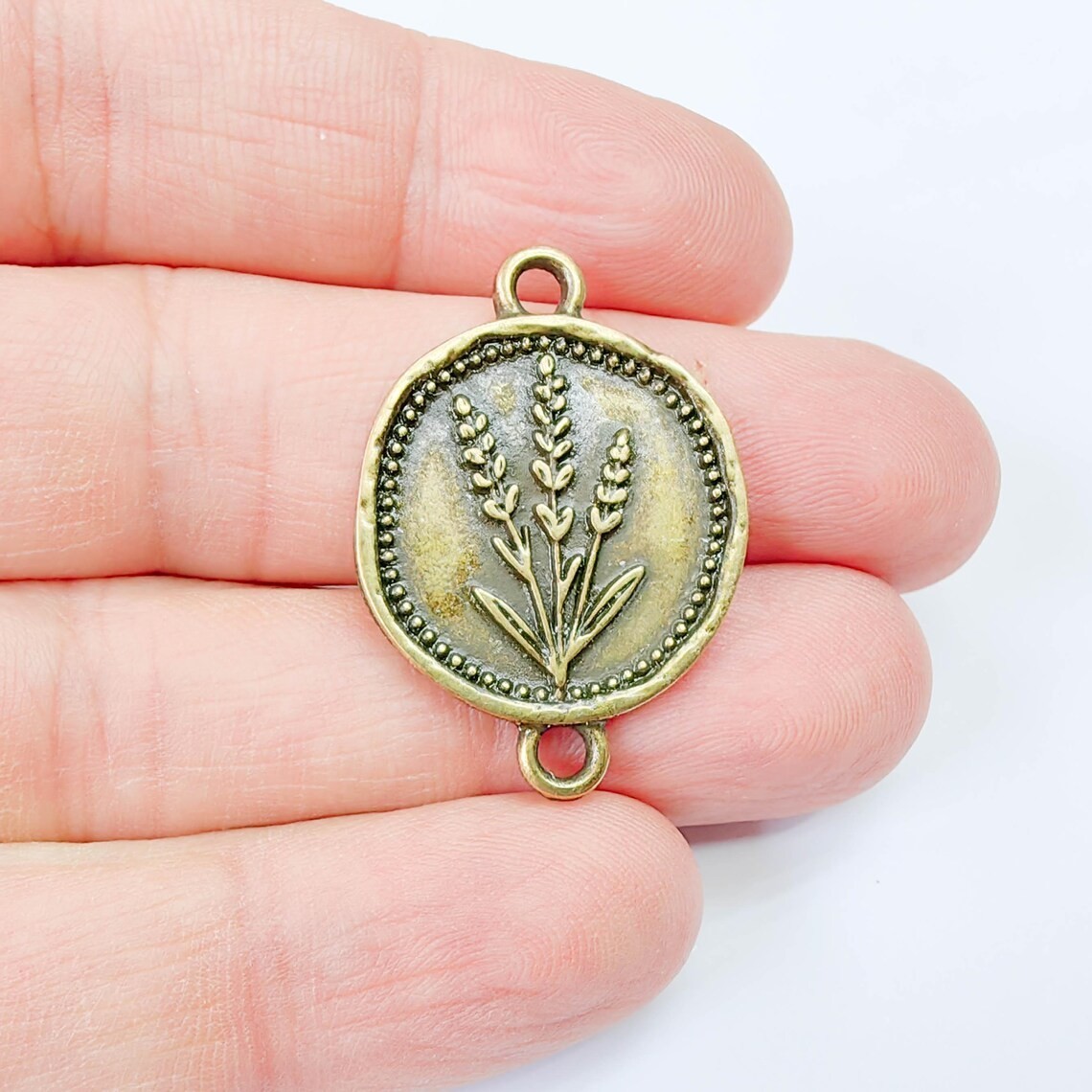 Lavander Charms, Flower Connector Pendant , Antique Bronze Plated 34x24mm G37905