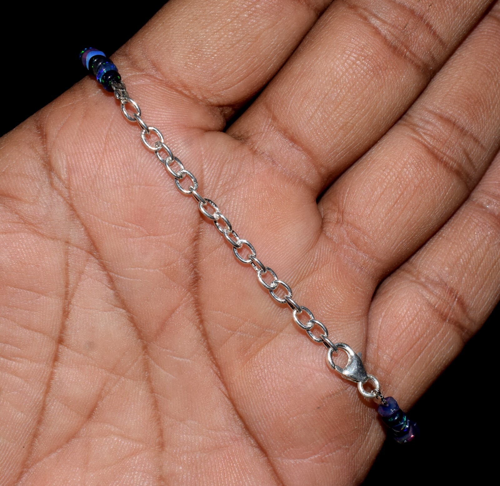 925 Sterling Silver 100%Natural Ethiopian Opal 3To5MM Beads 7″Bracelet F2005