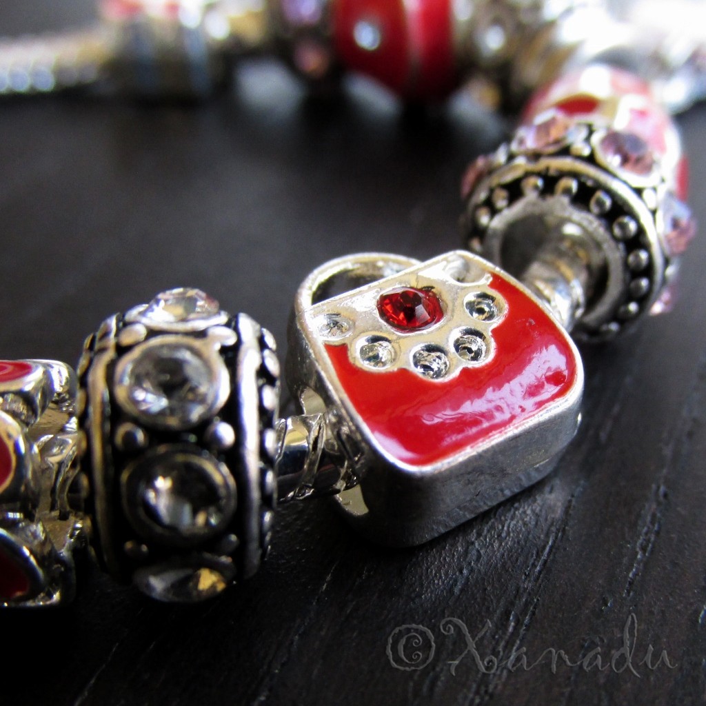 Red Hello Kitty Princess European Charm Bracelet With Ruby Red Rhinestone Beads