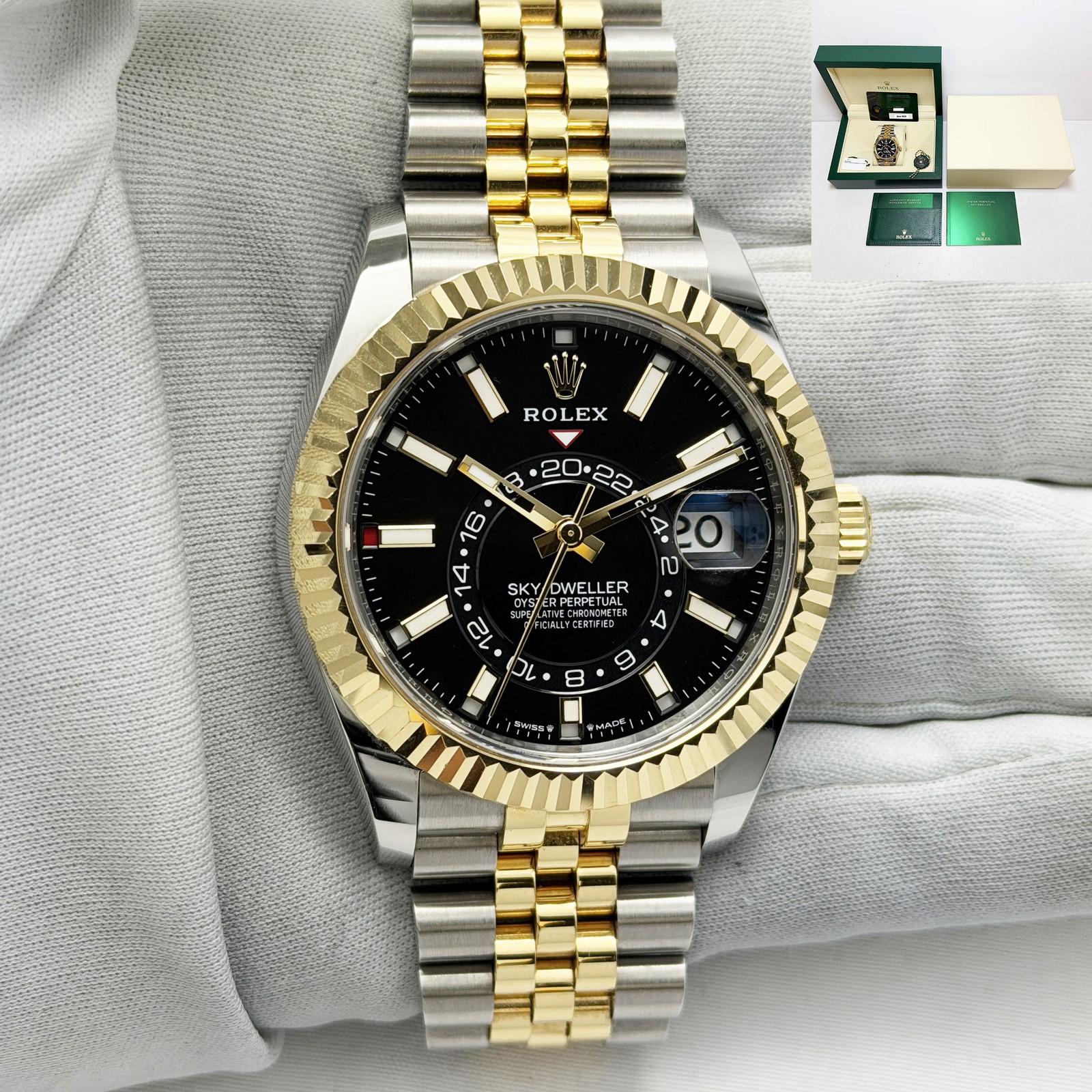2024 Rolex Sky-Dweller 336933 42MM Black Dial Two-Tone Yellow Gold Box Paper